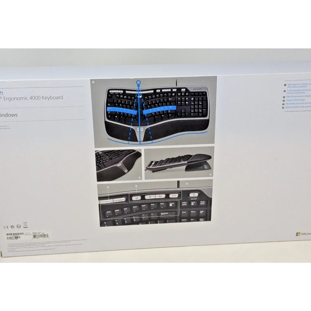 Microsoft Natural Ergonomic USB Keyboard 4000 V1.0 w/ Riser Tested & WORKS!